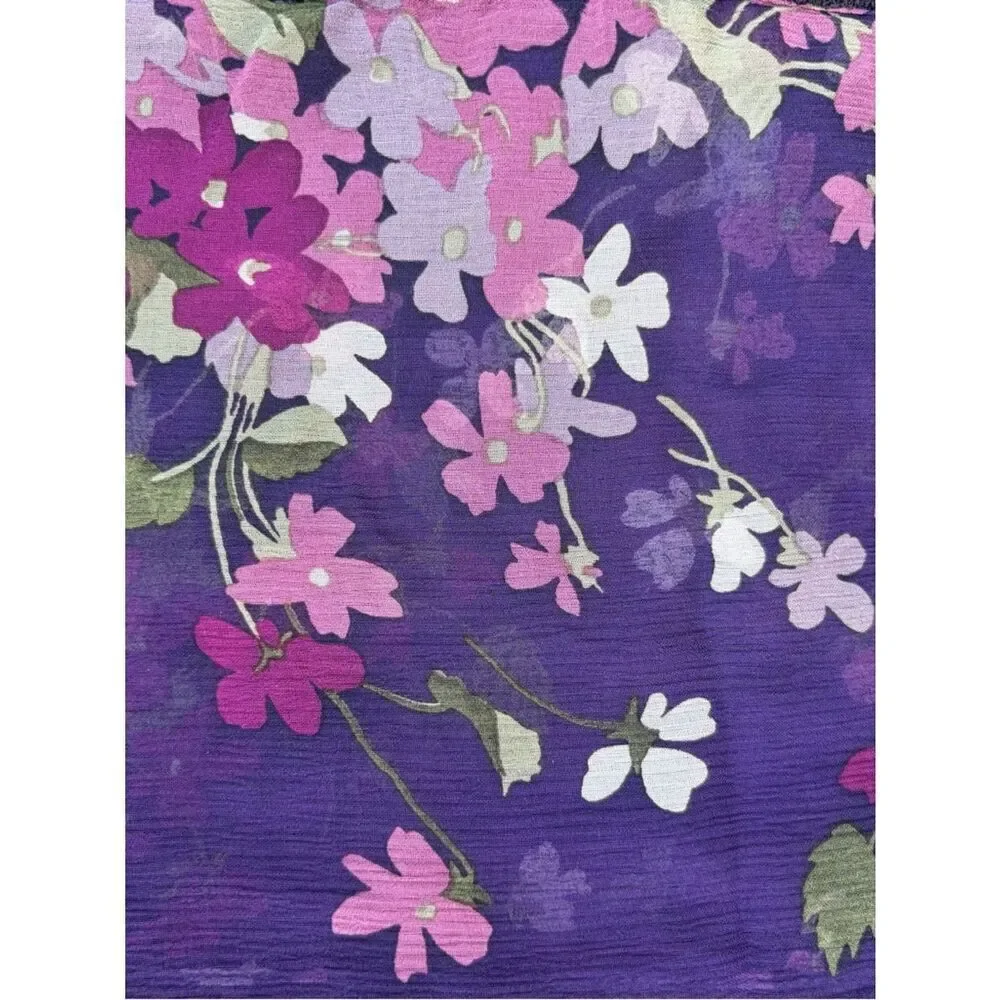 Ralph Lauren 100% Silk Black/Purple Floral & Lace Lightweight Scarf Romantic